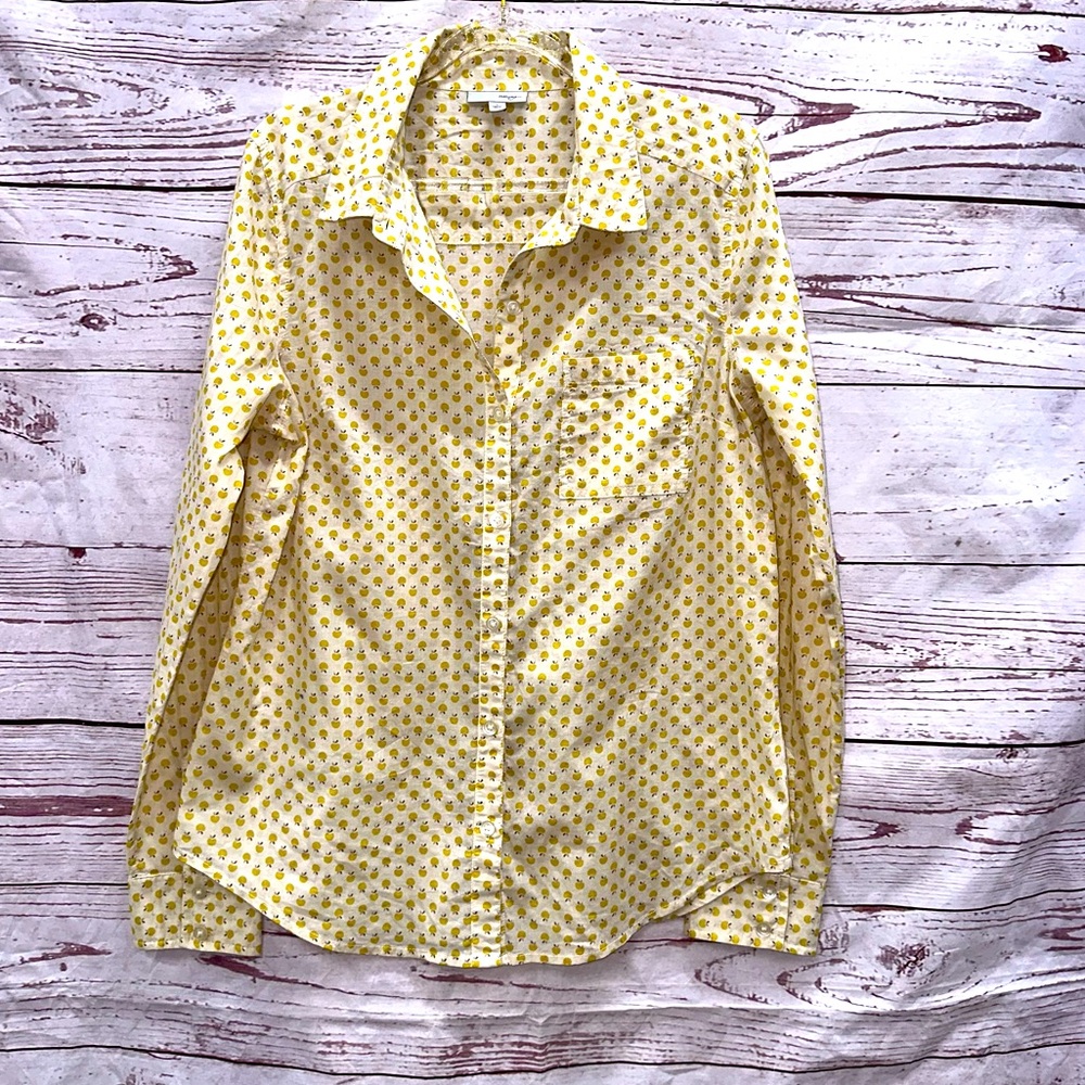 Halogen Yellow Apples Print Cotton Shirt Size Small